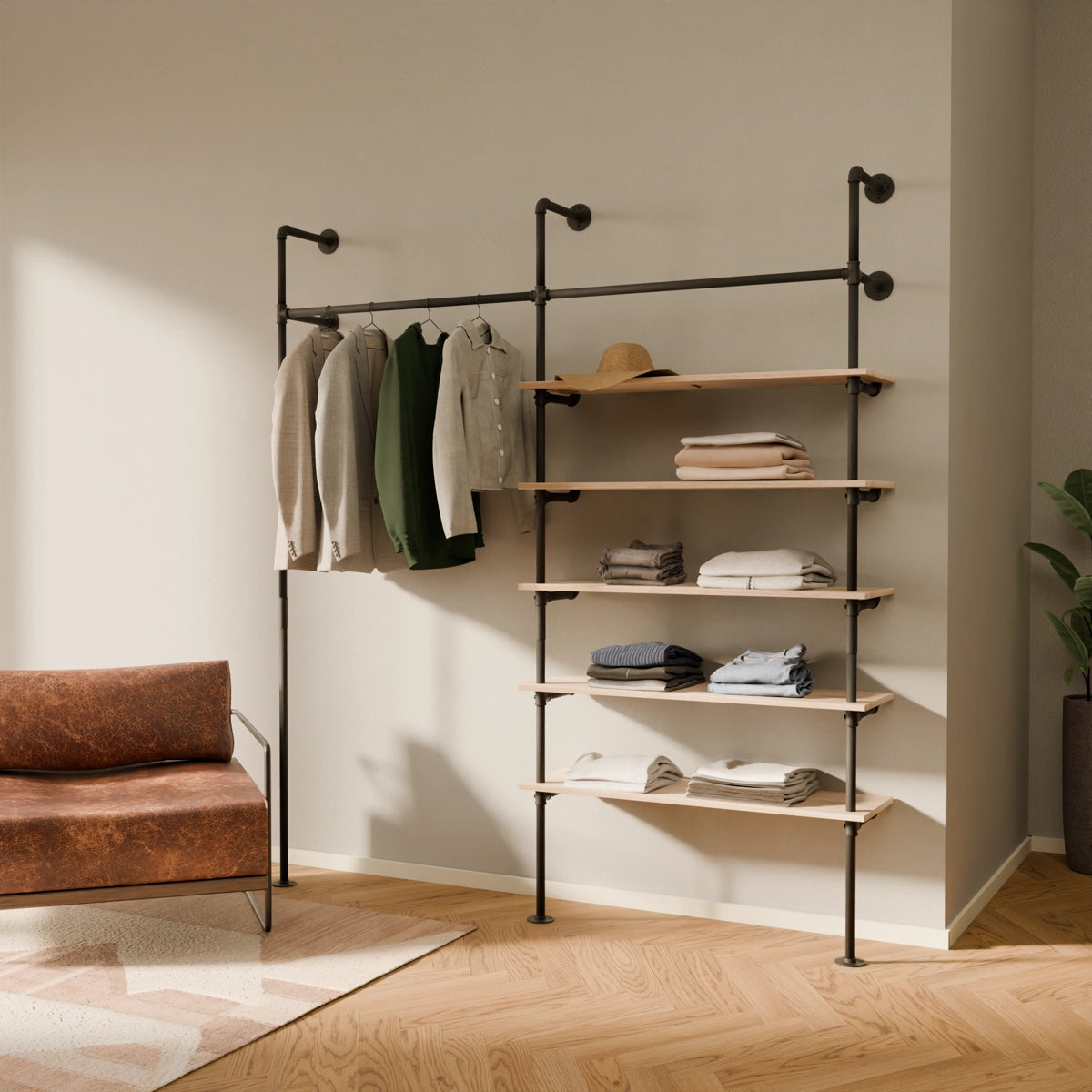 FRIDA OAK – Clothing rack with shelves