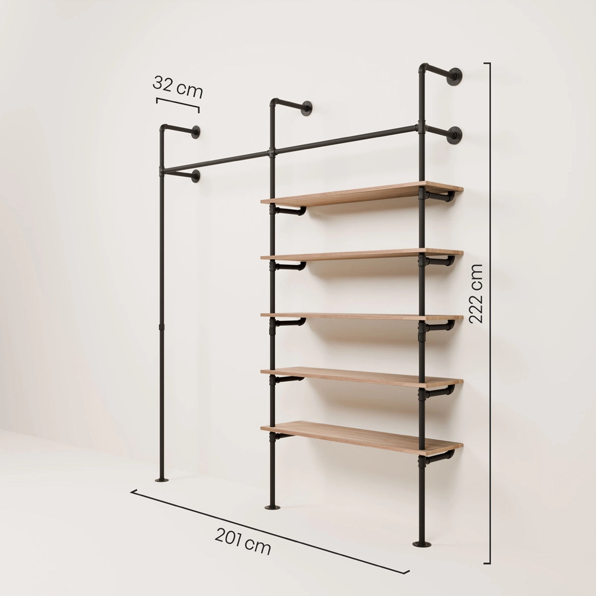 FRIDA OAK – Clothing rack with shelves