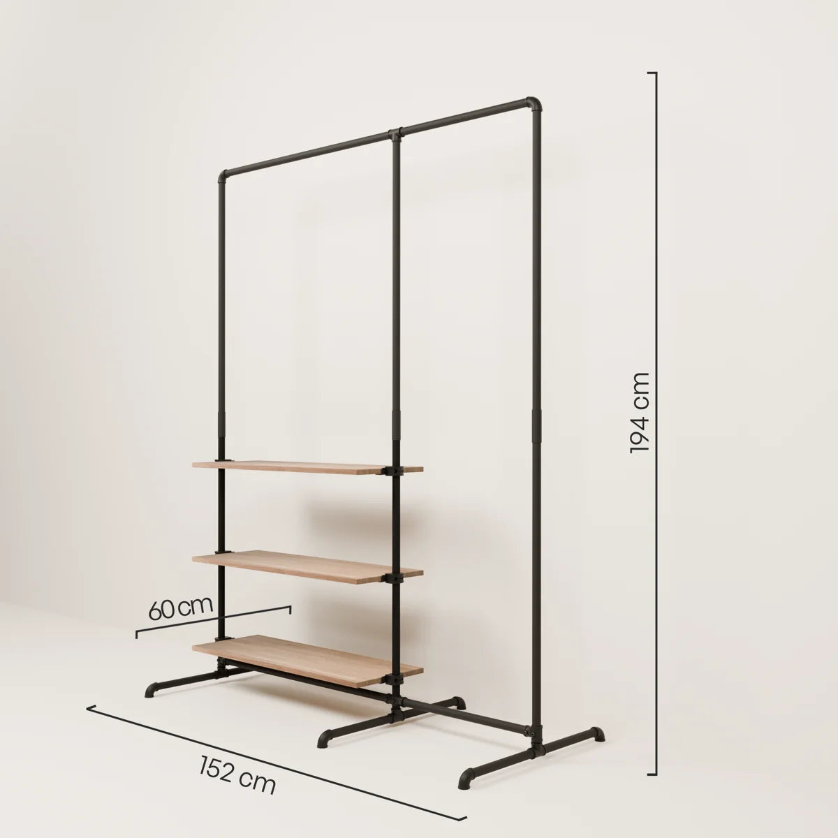 LAS 1.5 OAK – 3 shelves | Clothes rack with storage space