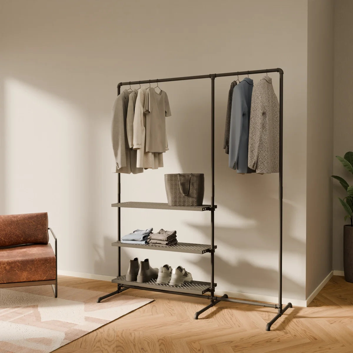 LAS 1.5 OAK – 3 shelves | Clothes rack with storage compartments