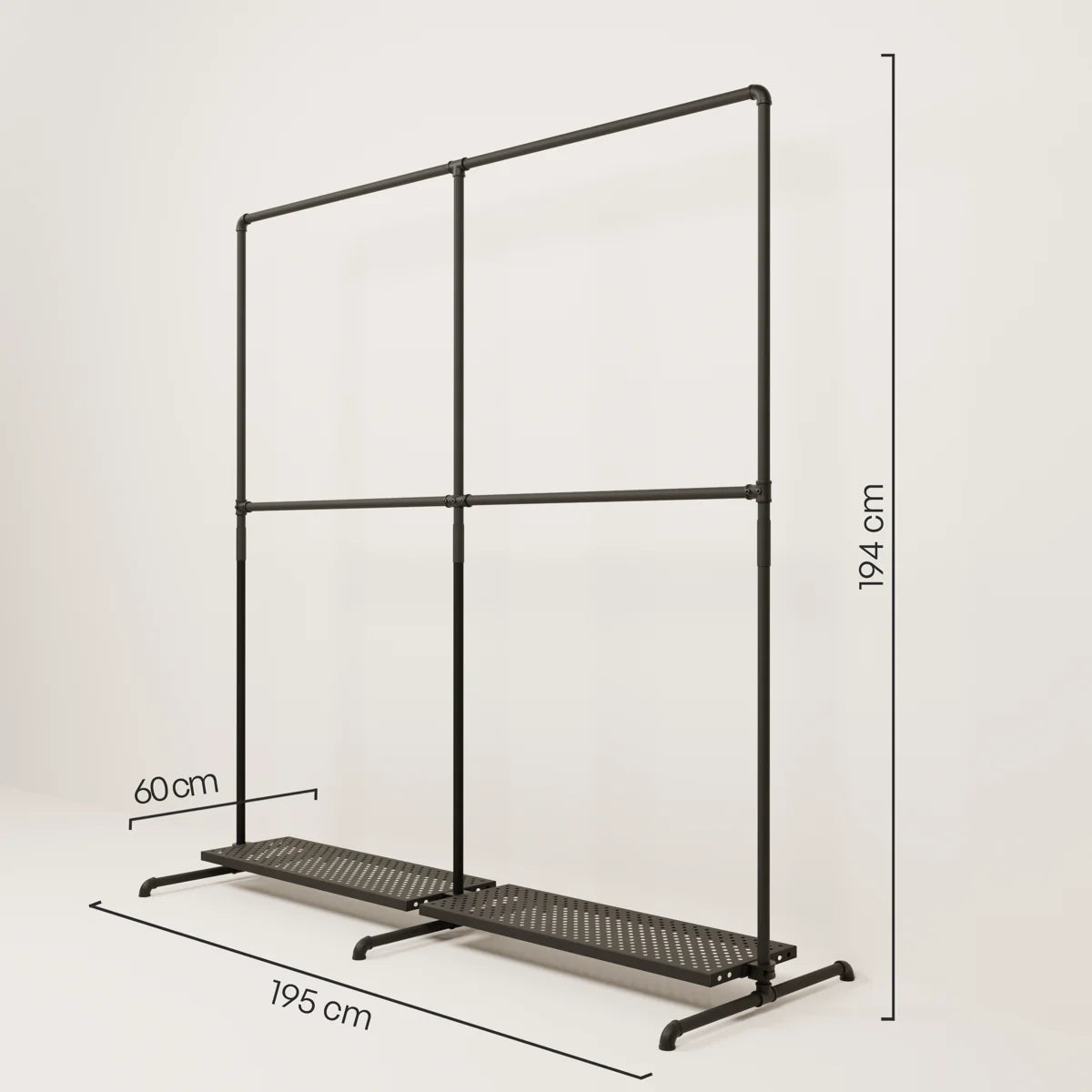 LAS 2 METAL – 2 shelves | Clothes rack black with storage
