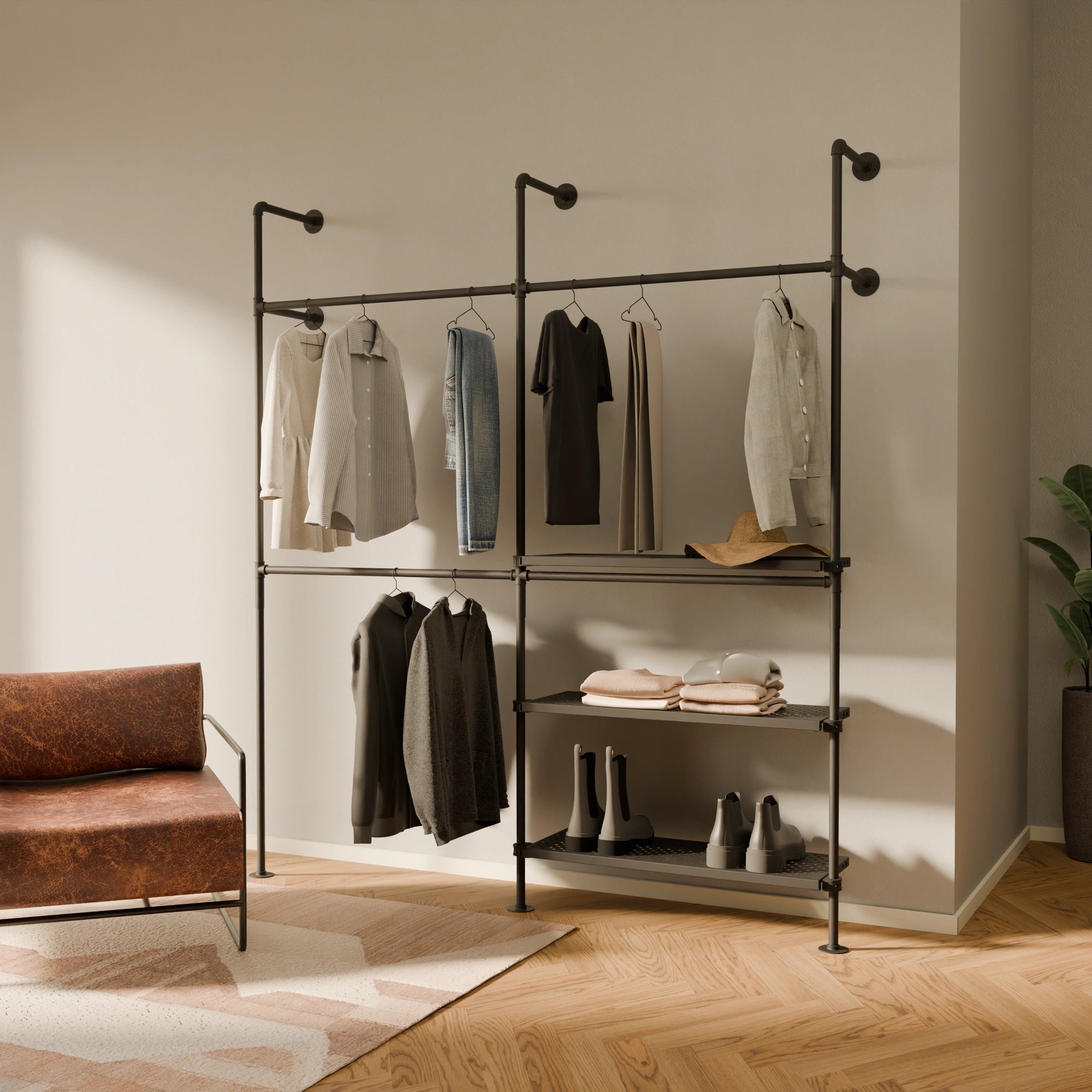 KIM DOUBLE 2 METAL – 3 shelves | Clothes rail with shoe rack