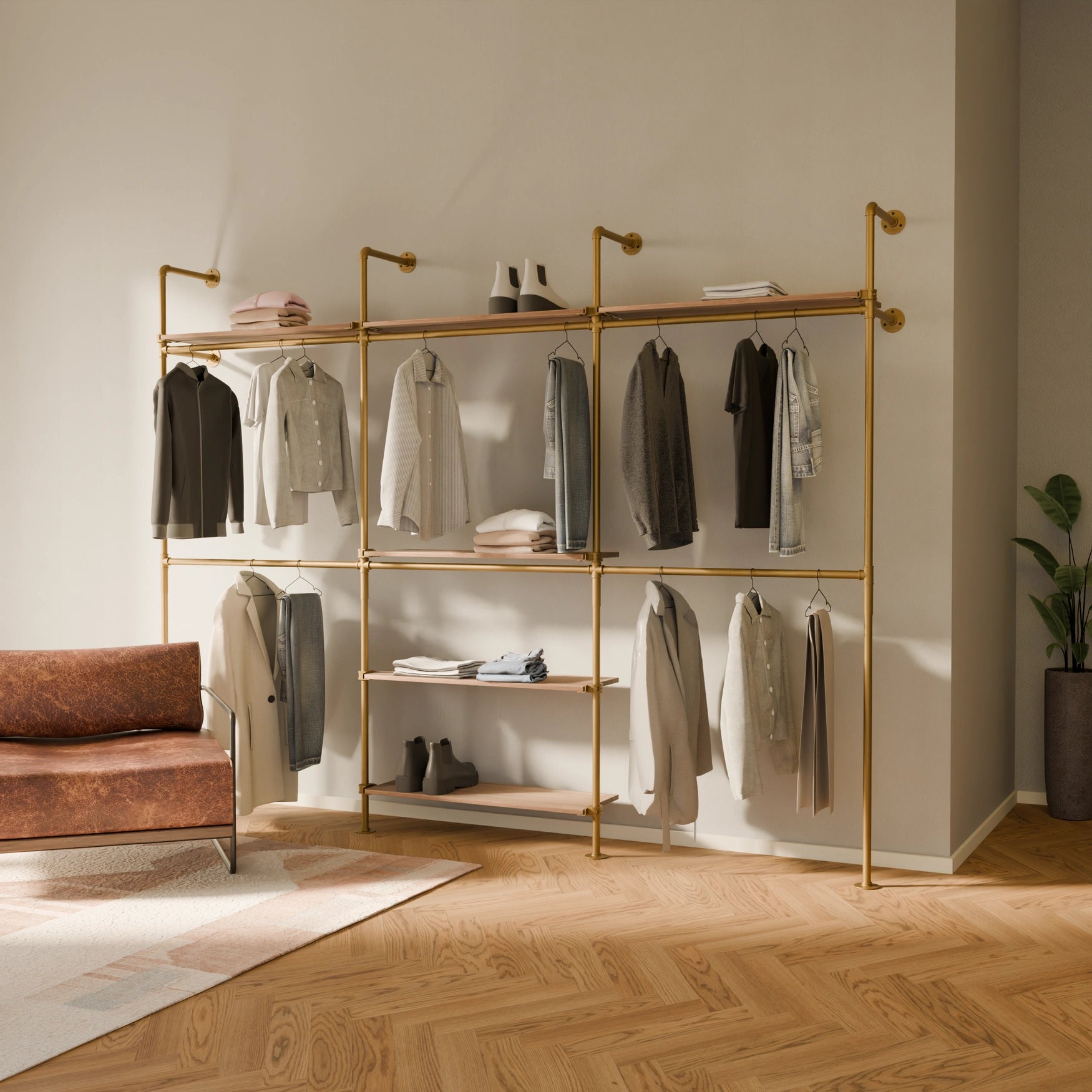 KIM DOUBLE 3 OAK –  6 top shelves | gold