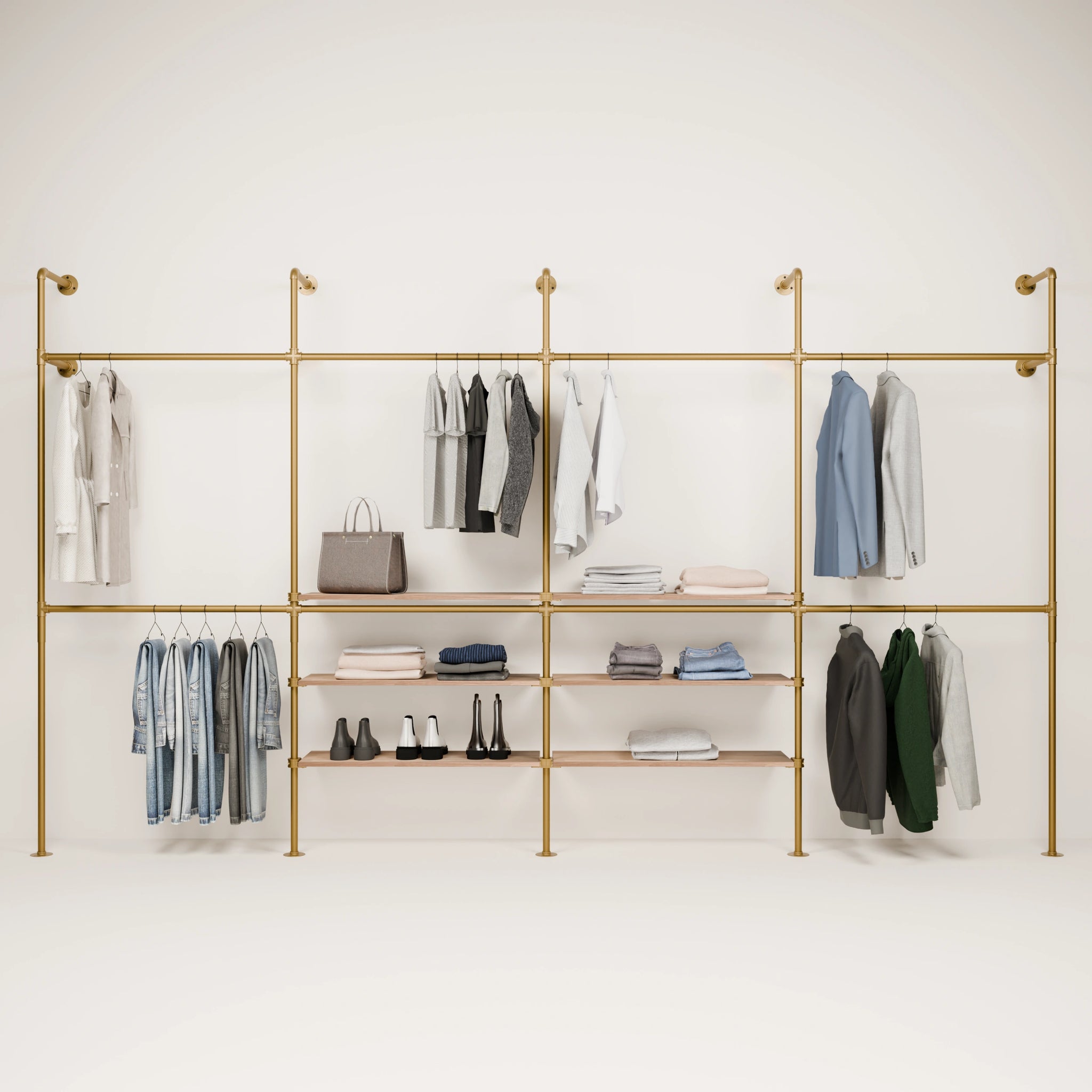 KIM DOUBLE 4 OAK –  6 shelves in the centre | gold