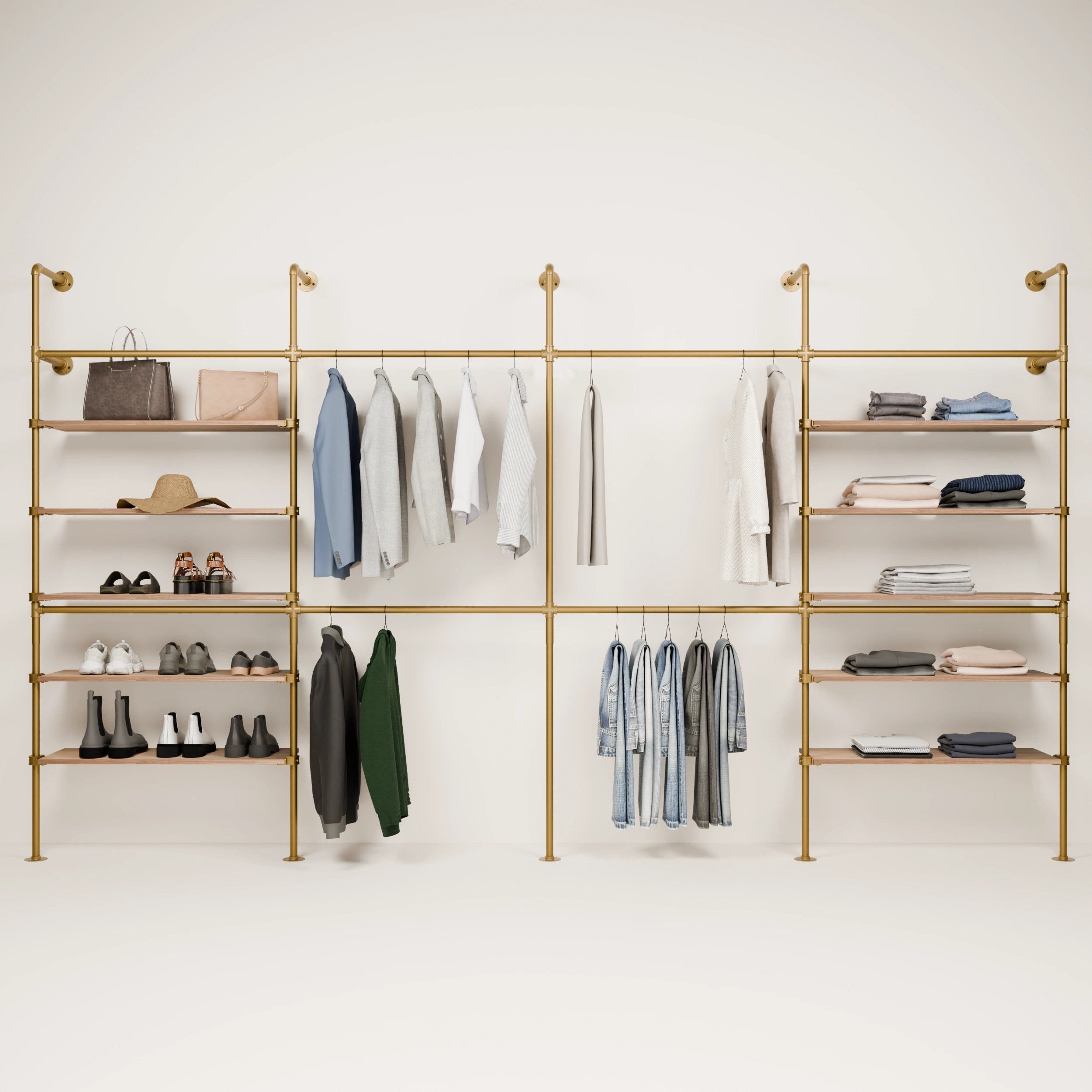 KIM DOUBLE 4 OAK –  10 shelves | gold