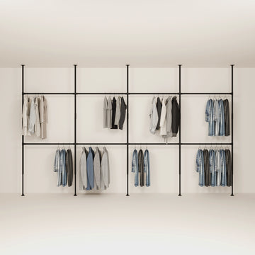 pamo-kledingstang in industrieel design – LOFT IV – telescopisch stangensysteem als open systeem | garderobekast van stevige buizen – zonder boren